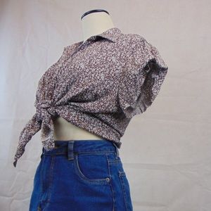 Brown floral print blouse